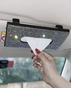 1pc Rhinestone Decor Car Sun Visor Tissue Storage Box