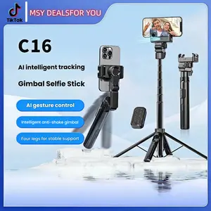 A gimbal stabilizer for Apple smartphones, an automatic face-tracking selfie pole tripod, Black Friday product, 360° rotation and action-following function, VlogLive remote control device, video Android smartphones