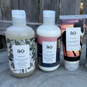 R+Co Dallas- Shampoo, Conditioner, & Treatment Set for added volume, shine, and strength from root to ends