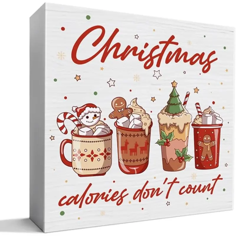 Christmas Gingerbread Sign, Gingerbread Coffee Bar Decor Xmas Home Kitchen Decoration, Calories Don't Count 5x5 inch