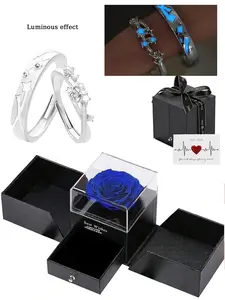 Fashion Blue Glow-In-The-Dark Ring with Smart Gift Box, Adjustable Fluorescent Zircon, Romantic Valentine's Day Gift, Couple Rings