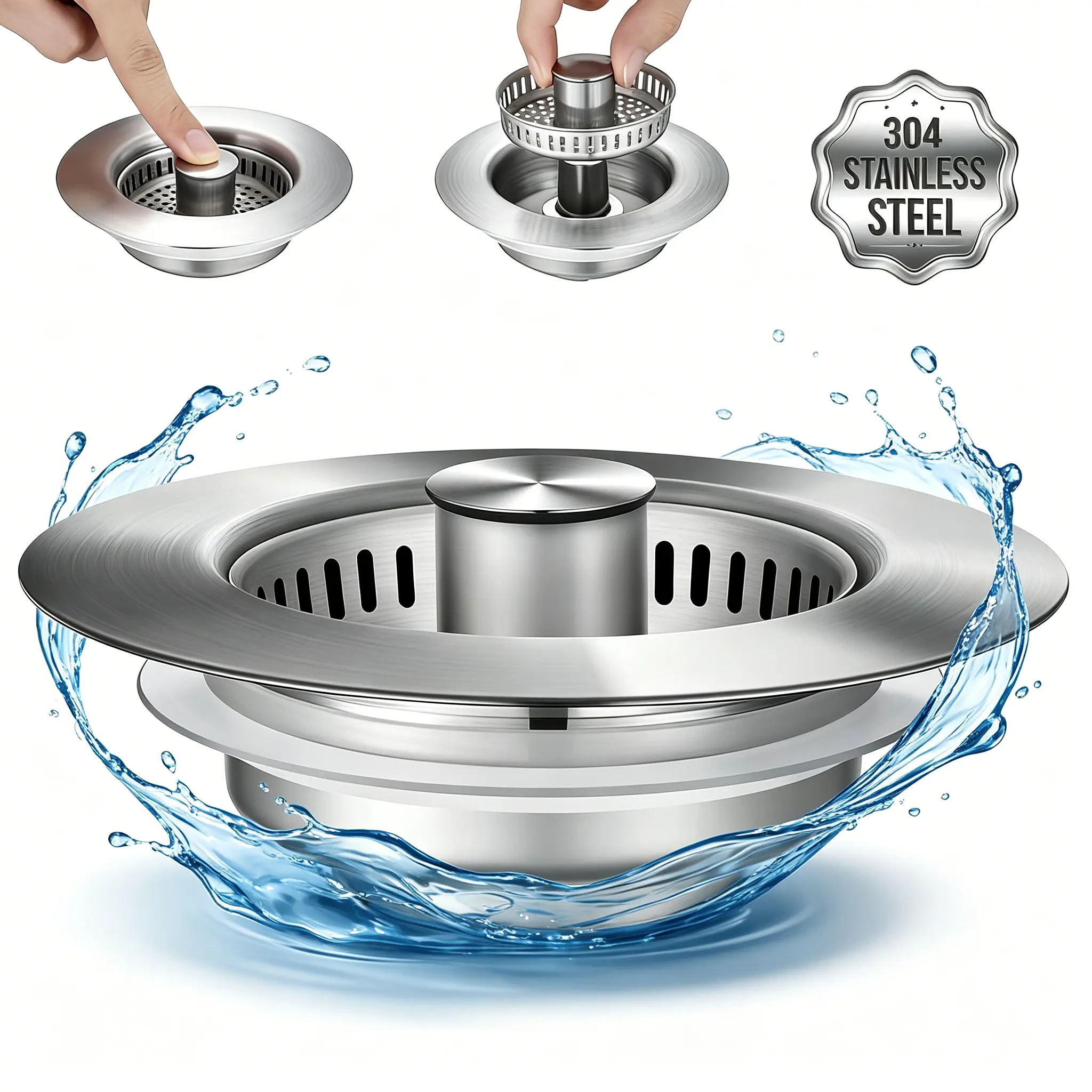 3-in-1 All-Metal Kitchen Sink Hero! This stainless steel strainer stopper combo works universally, featuring a bounce core drainer and removable filter basket to keep your sink clog-free effortlessly.