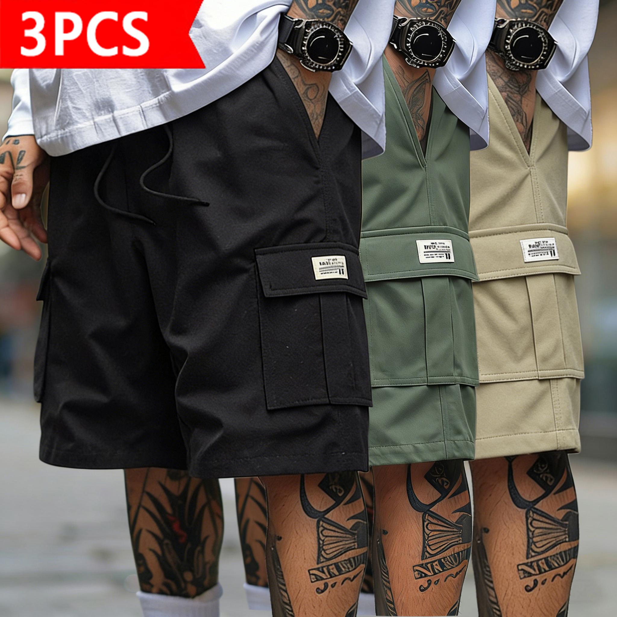Men’s 3-pack cargo shorts in a trendy street style loose, casual knee-length design with multiple pockets and quick-dry fabric. Suitable for sports and beachwear, an essential summer fashion piece. Crewneck Top