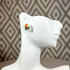 Rooster Fabric Button Earrings