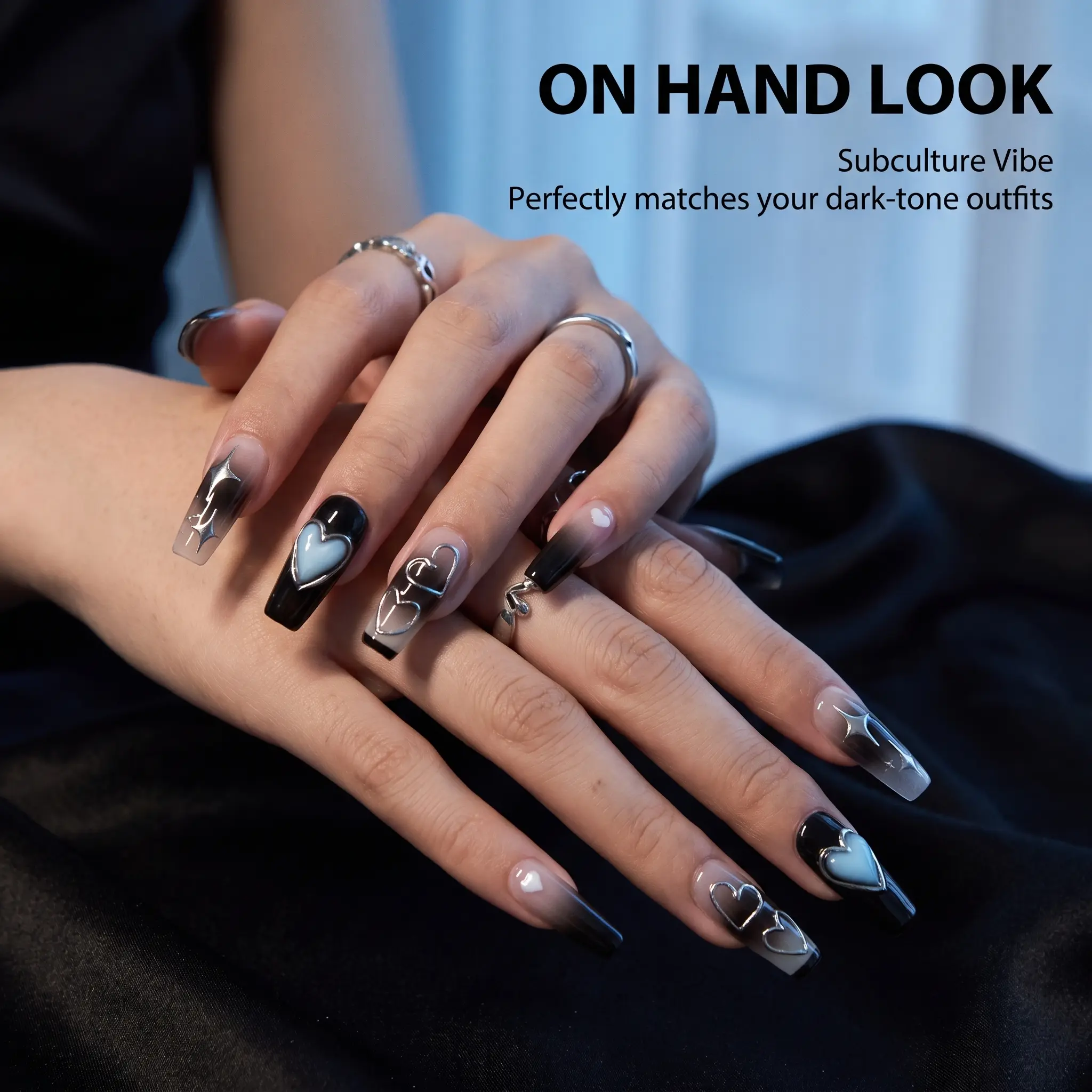 Zatvios Peelable Dark Sweet-Spicy Nail Stickers - Reusable Cool-Tone Nail Art for Edgy Daily Looks, Parties, Peel