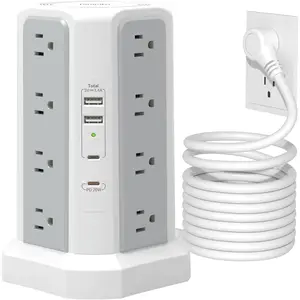 Surge Protector Power Strip Tower,10FT Long Extension Cord with Multiple Outlets 1625W 13A, Desk  Station with 16 Outlets and 4 USB Ports for , Office Desk Supplies, Dorm Room