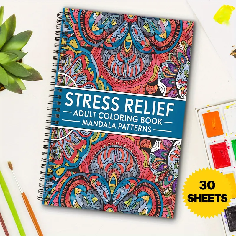 1pc mandala pattern adult coloring book, adult mandala coloring book, spiral bound adult coloring book, A5 size, single sided printing, adult coloring book, doodle books, suitable for women and men, relaxing adult coloring book