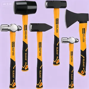 Fiberglass Handle Hammer Set, Forge Steel Head 6-Piece Tool Kit, 32oz Rubber Mallet and Ball Peen Hammer, 16oz Ball Peen and 3LB Sledge Hammer, 600g Wood Splitting Axe, Professional Durable Workshop Tools