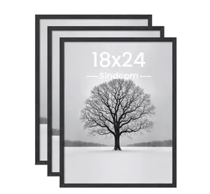 18x24 Black Wood Picture Frames Set of 3, Wall Gallery Poster Frames with Shatter-Resistant Cover, Horizontal & Vertical Display for Posters, Photos & Artwork