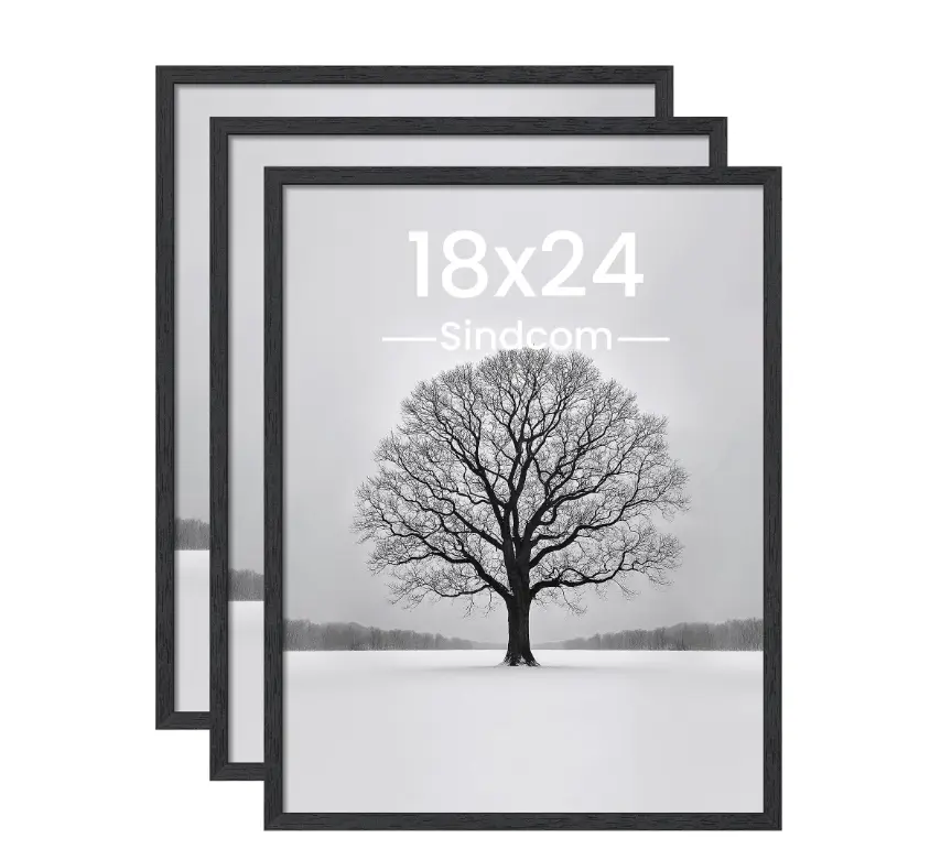 18x24 Black Wood Picture Frames Set of 3, Wall Gallery Poster Frames with Shatter-Resistant Cover, Horizontal & Vertical Display for Posters, Photos & Artwork