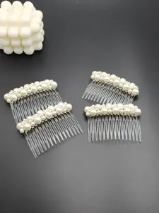 4PCS Cross Wound Pearls 15 Toothed Plastic Insert Comb Pearl Decorative Disc Hair for Elegant Style Suitable for Date, Party, Wedding Use