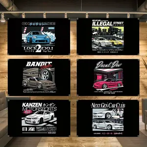 3x5ft JDM Racing Car Flag Banner - Vibrant Digital Print Polyester Fabric, No Electricity Needed for Indoor/Outdoor Wall Art, Bedroom & Garage Decor, Automotive Enthusiast Gift, Cool Graphic Design, Durable Polyester