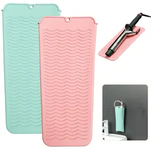 2PCS Heat Resistant Silicone Mat with Hanging Hole, Travel Mat & Pouch for Curling Iron, Flat Iron, Hot Hair Styling Tools