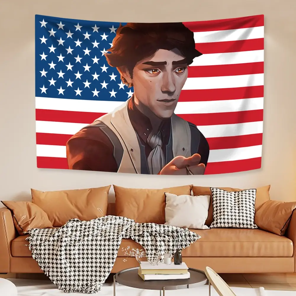 Polyester Decorative Tapestry - Classic Synthetic Hand Wash Safe Wall Hanging with Novelty Prints (Arcane Game Viktor-Jinx, American Flag, Animals, Letters) for Bedroom Dorm Indoor Home Decor