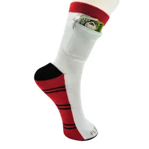 Flippysox Zipper Sock Wallet - Cotton & Polyester Zipper Socks with Pockets - Fits shoe size 6-13 (Striped Red Black)