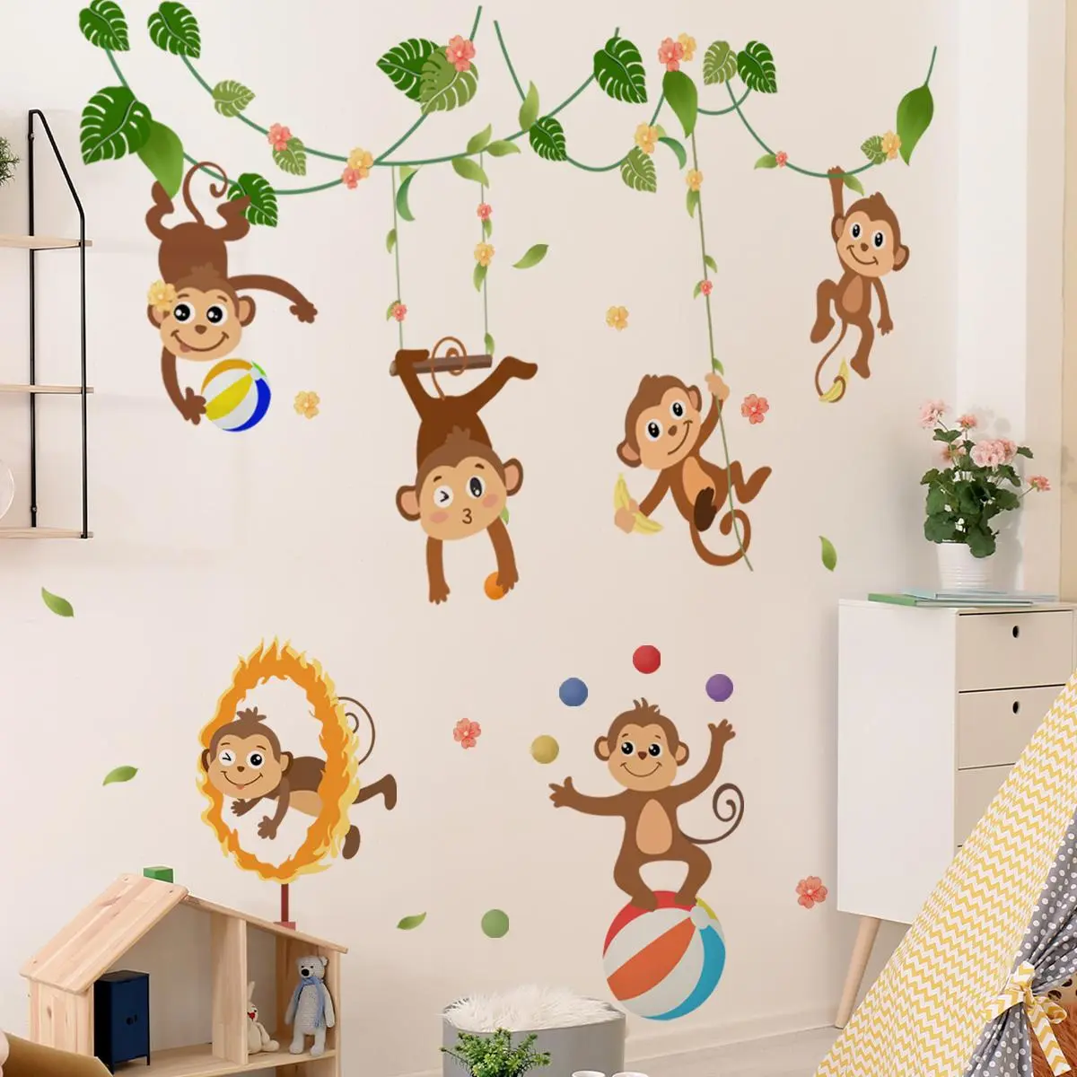 Monkey Pattern Wall Sticker, Self Adhesive Wall Decal, Removable Wall Art for Home Bedroom Living Room Decor, Funny Stickers, Decorative Stickers, Adhesive Decals