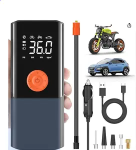 Teffim Portable Tire Inflator - Car Air Compressor with Digital Pressure Gauge - 150 PSI - Motorcycle, Electric Bike, and Bicycle Pump with LED Light