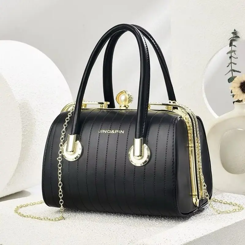 Women’s Black Luxury PU Leather Crossbody Handbags - 1 Size, High-Capacity, Magnetic Closure, Casual Fashionable Bags, Synthetic Multi-Compartment Design