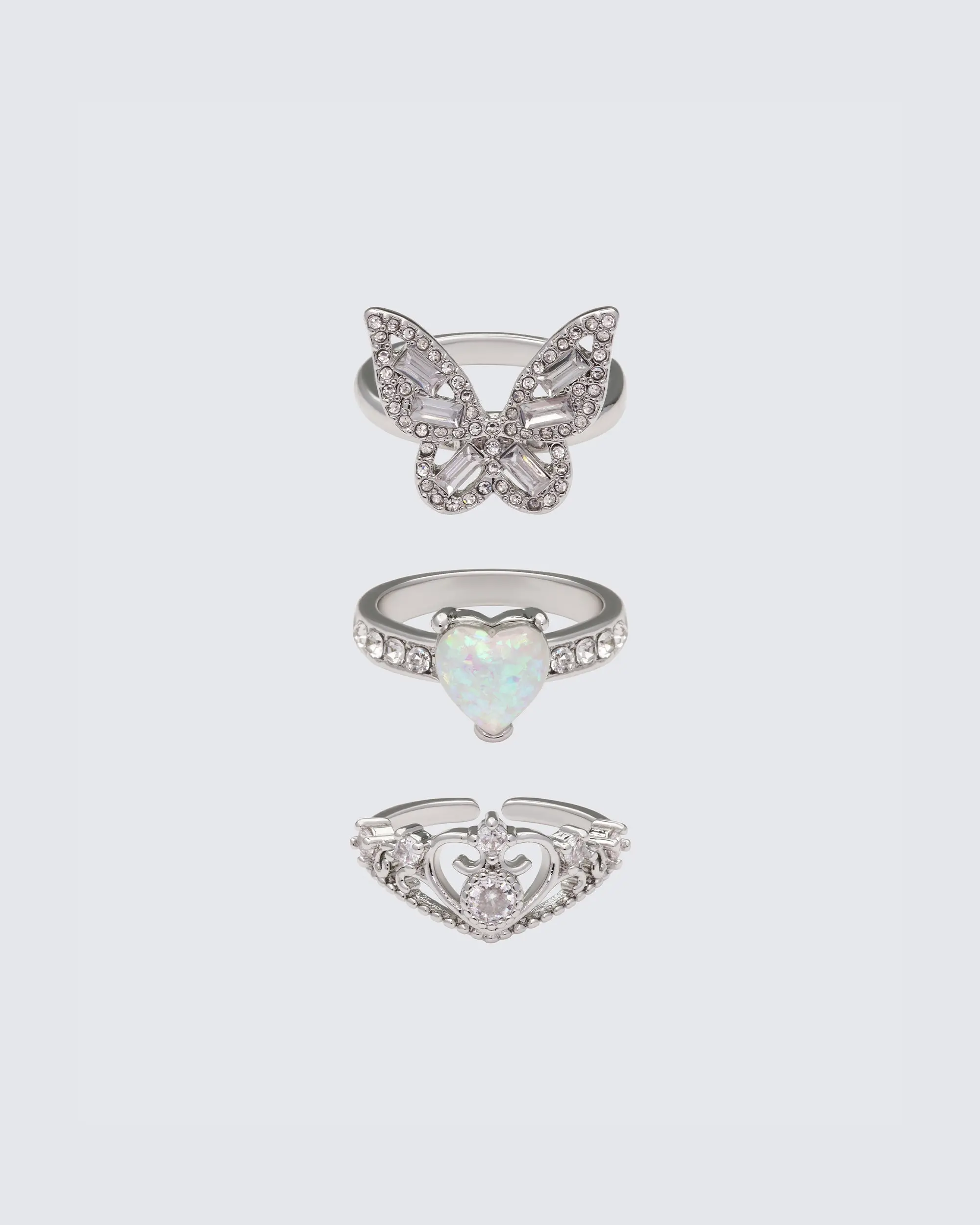 Kalinda Silver Princess Stack Ring Set