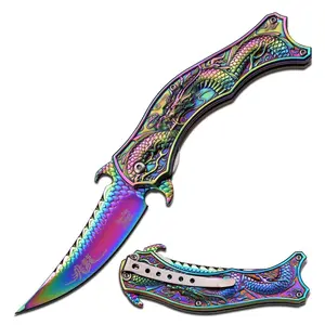 Dark Side Blades-DS-A019RB 4.5" Closed Rainbow Metal Blade with Unique Design