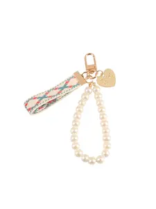New Cute Ribbon Bag Buckle Pendant, Creative Striped Cloth Strap Pearl Heart Accessory, Fashionable Handbag Decoration, Charms For Bags