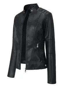 New Women's Jacket Coat, Womenswear Full Zip Long Sleeve Fitted Motorcycle Faux Leather Outerwear, Spring Fall Winter, Chic Elegant Casual & Formal, Durable PU Fabric