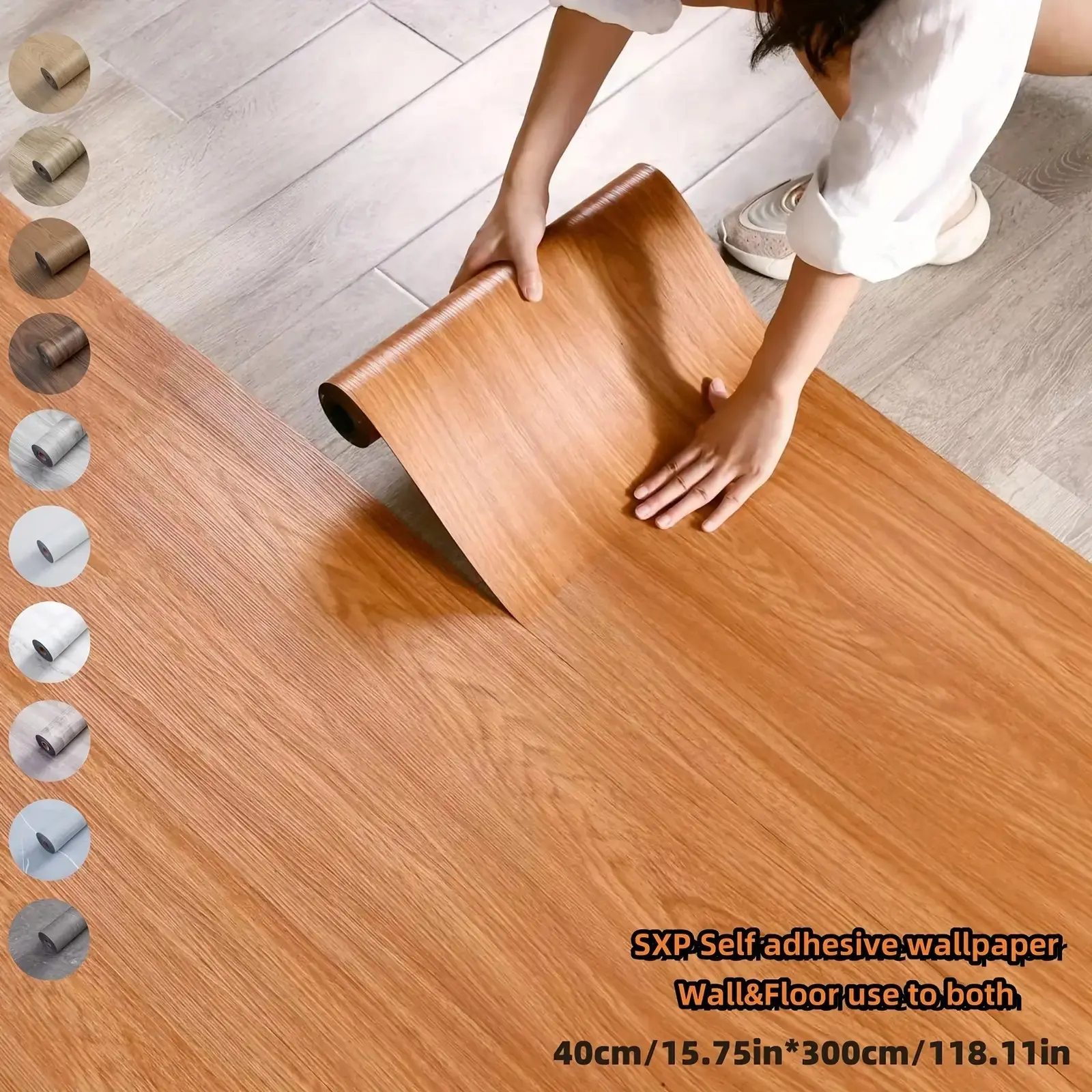 Self-Adhesive Vintage Wooden Flooring Vinyl Sheet Roll, Thick Durable Heavy Duty Material Scratch Resistant Surface Easy Clean DIY Home Decor Removable Floor Mat