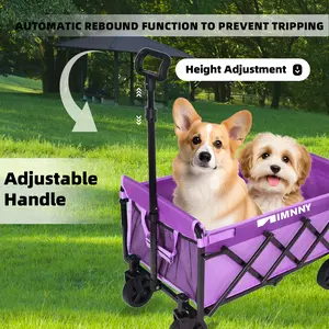 IMNNY Collapsible Utility Wagon with 5-in PVC All-Terrain Wheels, 360 lbs Max Capacity, Oxford Fabric, Adjustable Handle, Detachable Parts, Lightweight Portable Foldable Cart for Camping/Garden