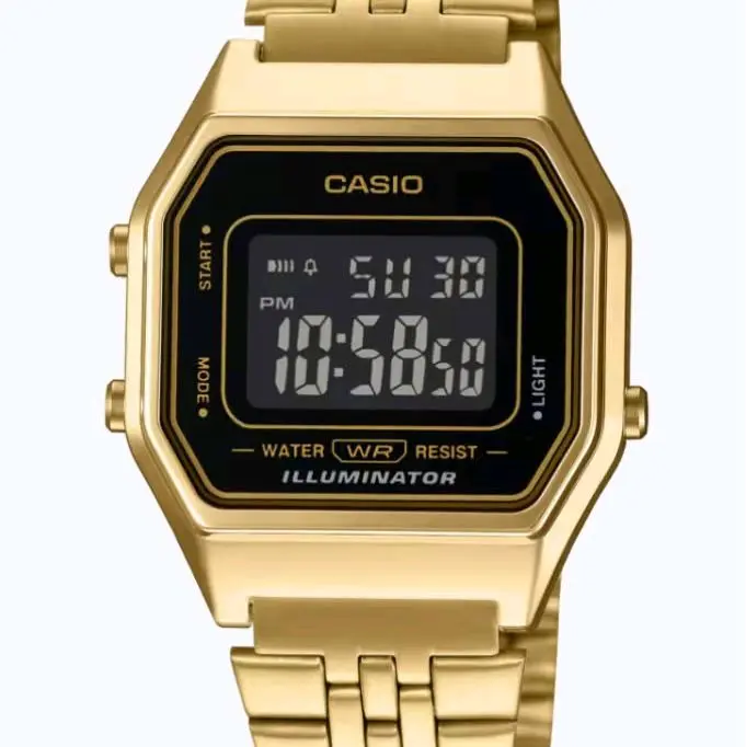 LA680WGA-1B Latest Casio Vintage gold and black medium size ladies watch