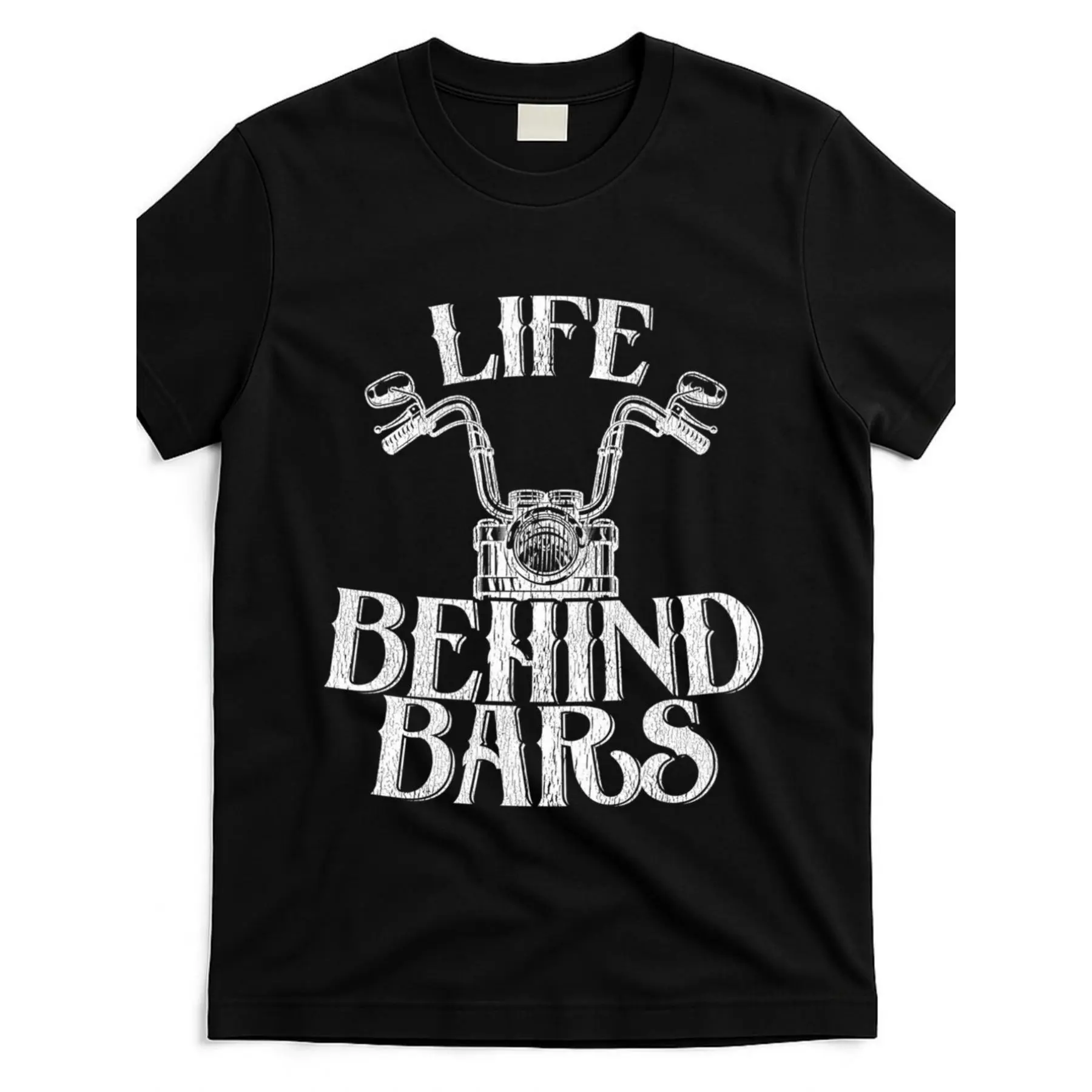 Men's Funny Motorcycle Prison Joke T-Shirt - Distressed "Life Behind Bars" Graphic Tee, Casual Short Sleeve Shirt for Enthusiasts & Humor Gifts