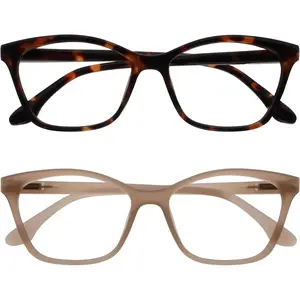 Reading Glasses for Women Men, Cat-Eye Frame with Spring Hinges, Brown Taupe +3.00 (Pack of 2)