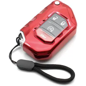 Compatible with Jeep Wrangler JL JLU Rubicon Wagoneer Gladiator JT Sahara JLU Red TPU Flip Key Fob Cover Case Remote Holder Skin Protector Sleeve Accessories