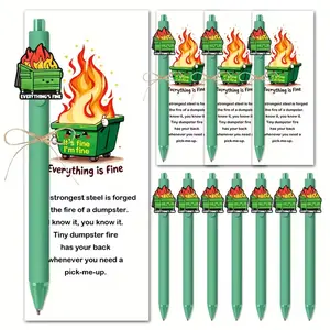 Funny Trash Fire Theme Card Set, 10 Fun Ballpoint Pens & Bookmarks Combo, Perfect Gift for Teachers, Students, Employees, Colleagues, Office Workers