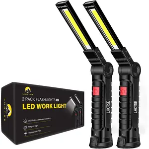 Rechargeable Work Lights, LED Work Light with Magnetic Base & Hanging Hook, 360°Rotate 5 Modes magnetic Rechargeable Flashlights for Mechanics Car Repair Home, Garage, Emergency, Camping (2 Pack)