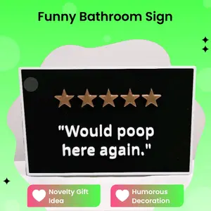 5-Star Bathroom Review Sign — “Would Poop Here Again” Funny Wall Decor