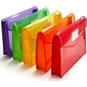 Plastic File Folder Poly Envelope Expanding File Wallet Document Folder with Snap Button Closure Legal Size 5 Pack Large Waterproof Accordion File Pouch Assorted Colors