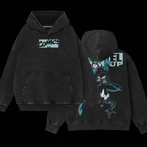 Superstyle MTU Spidey vs Mark Grayson Invincible War Comic Double Printed Oversize Lightweight Acid Washed Hoodie TV Series Graphic Cotton Hoodie A3G 8N6