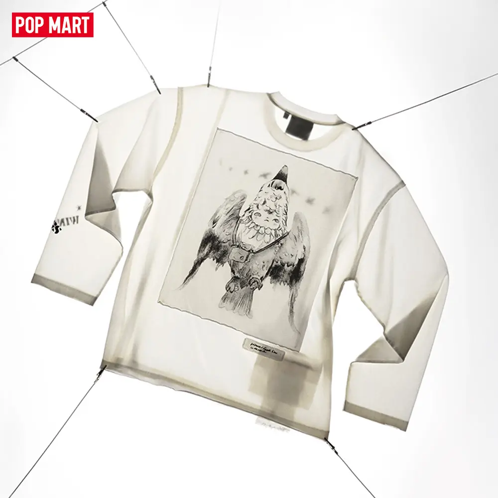 POP MART Hirono × Leah Dou In the Air Fermented Washed Long-Sleeve T-Shirt White
