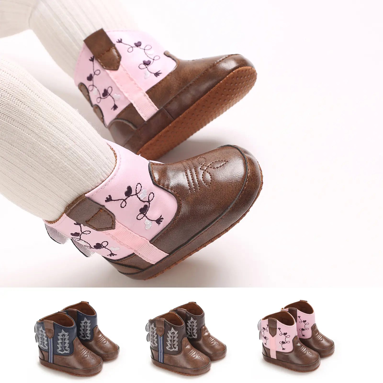 Ma&Baby Toddler Baby Boys Girls Western Cowboy Boots First Walker Crib Shoes Soft Sole Non-Slip Moccasins Bootie