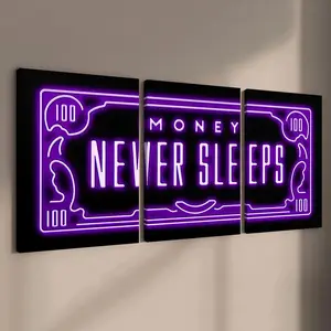 Neon Money Pattern Wooden Framed Canvas Painting, 3 Counts/set Modern Art Wall Decoration, Artistic Wall Art for Home Living Room Bedroom Office