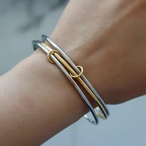 EVRY JEWELS Gold or Silver Plated Stainless Steel Women's Hypoallergenic Link Me Later Bangle Bracelet