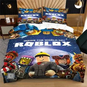 Roblox printed pattern soft and durable bedding duvet cover set, including 1 duvet cover and 1 or 2 pillowcases, without duvet core and pillow core, suitable for adult gifts, modern style fashionable bedroom bed decoration, Soft Bedding Sets