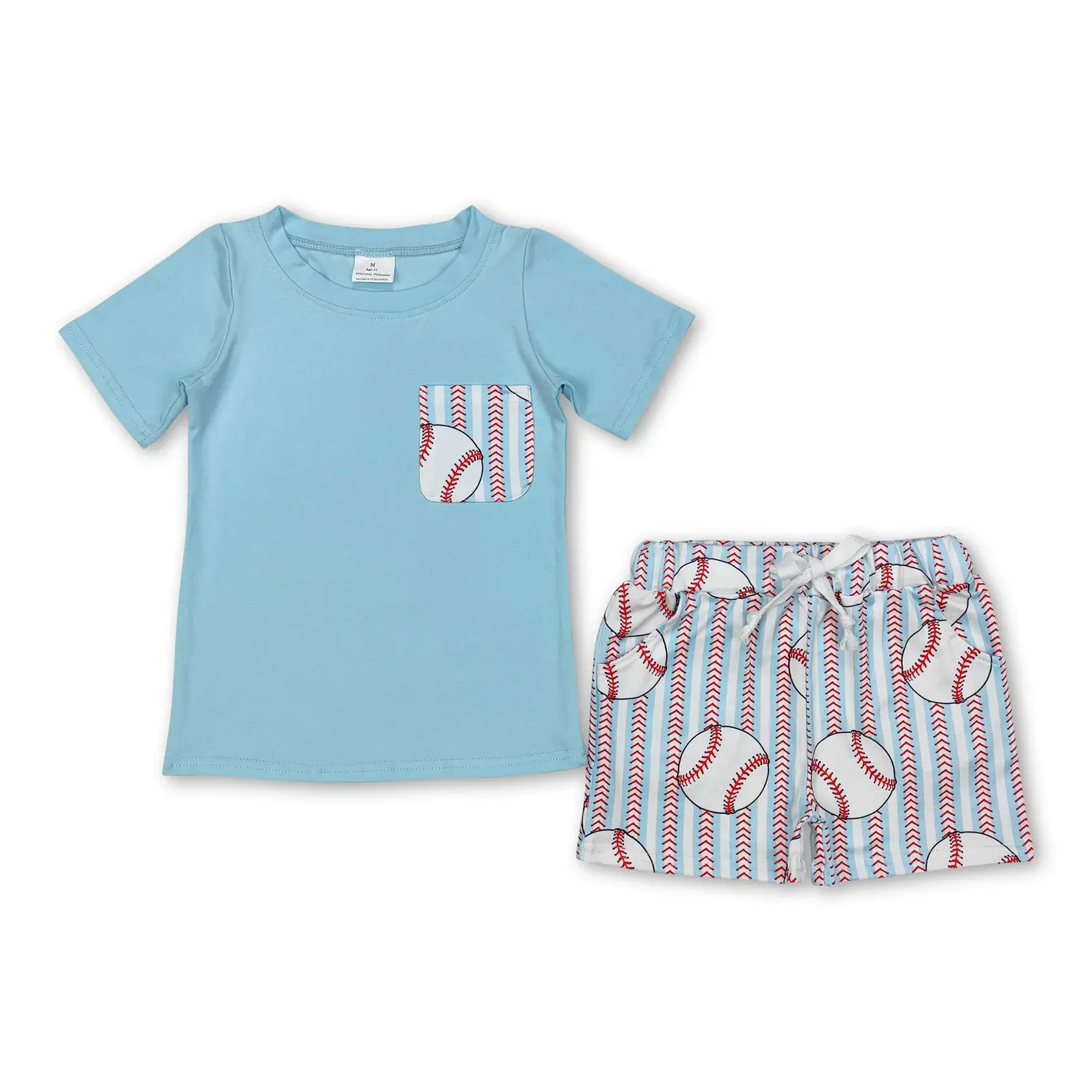 Infant Boy's Baseball Outfit, Soft 3-Piece Casual Summer Clothes Set with Short Sleeve Graphic Tee, Shorts & Hat