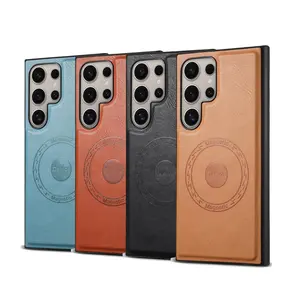 Fin Luxury Magnetic Wireless Charge Cover Hard Retro Matte Leather Phone Case for Samsung Galaxy S25 Ultra S25 Plus S24 Ultra S23 FE