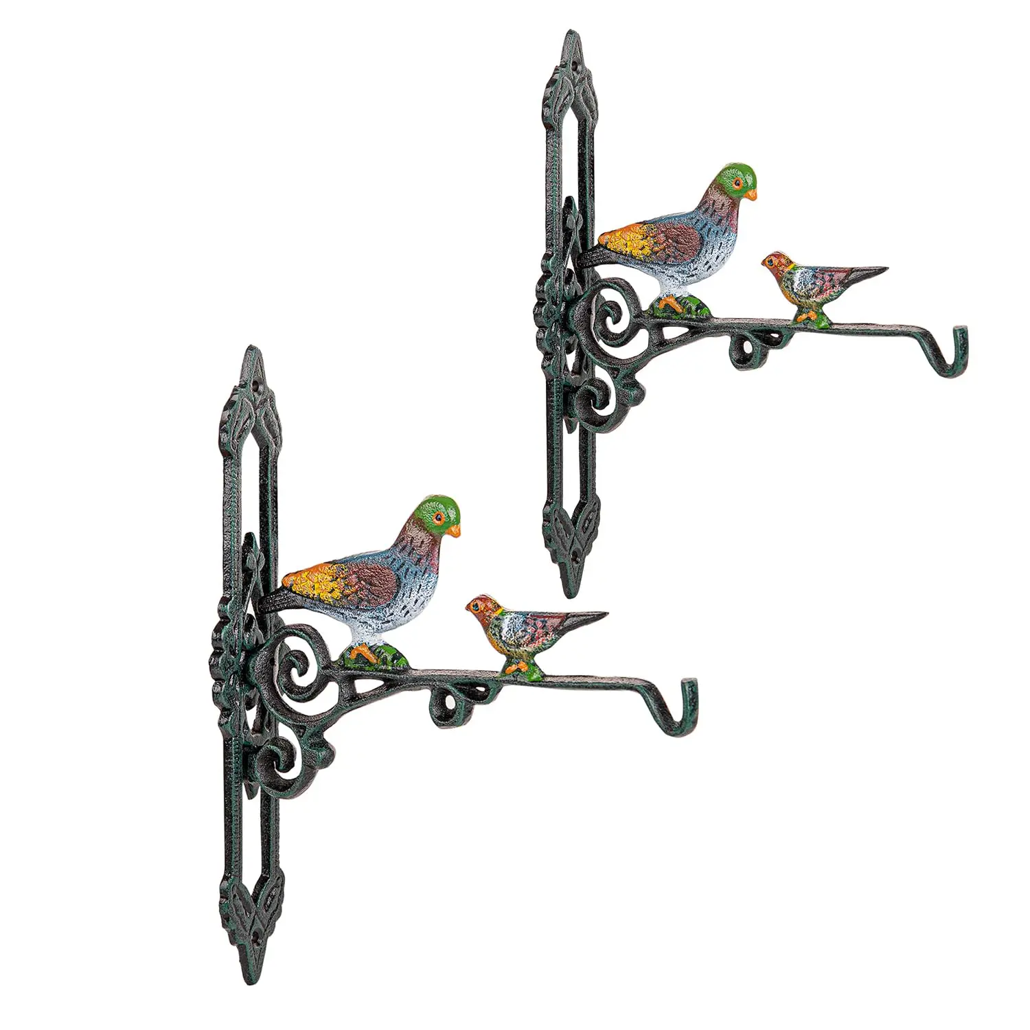 Sungmor 2-Pack Decorative Cast Iron Hanging Plant Brackets, 10" Deep Heavy-Duty Outdoor Wall Holders for Flower Pots & Planters, Bird Feeders