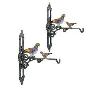 Sungmor Cast Iron Hanging Plant Bracket, 2 Pack Heavy Duty Hanging Basket Brackets, 10" Deep Outdoor Wall Plant Hangers, Decorative Garden Hooks for Flower Basket Bird Feeder Wind Chime Solar Light