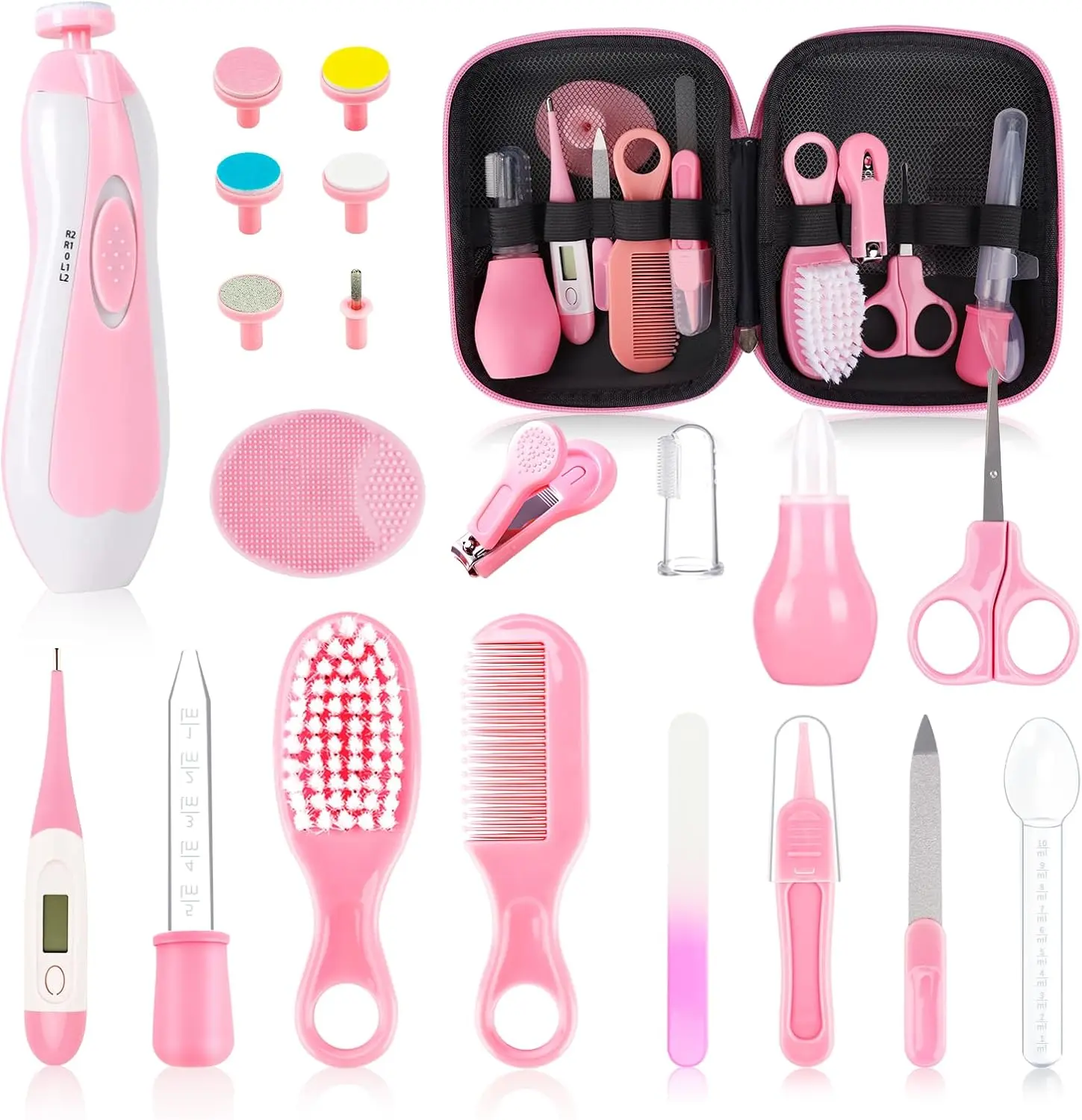 Baby Healthcare and Grooming Kit,21 in 1 Baby Electric Nail Trimmer Set, Baby Grooming Kit,Newborn Nursery Health Care Set,Infant Comb,for Newborn Infant Toddler Kids (Pink)