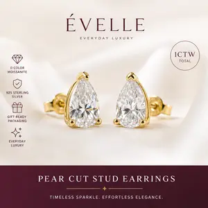 Évelle Pear Cut Stud Earrings, 8a Premium Cubic Zirconia Dainty Earrings, Silver & Gold Plated Jewelry for Women, Birthday Gift Option
