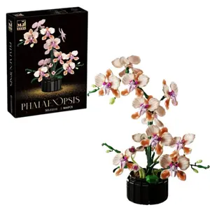 866pcs Realistic Orchid Building Block Plant, Flower Bricks, Micro Texture to Overall Shape, Metallic Gloss Petals, Adjustable Stem, Eco Rock Texture Pot