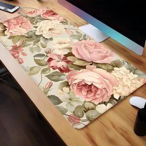Vintage Floral Rose Pattern Mouse Pad, 1 Count Rectangle Gaming Mouse Pad, Non-slip Rubber Base Stitched Edge Desk Pad for Desk Laptop Desktop